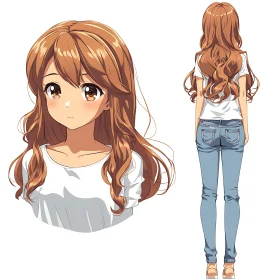 Character Design: Brown-Haired Anime Girl in Casual Outfit