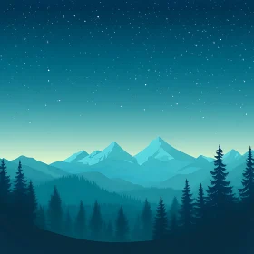 Serene Night Landscape with Mountains and Stars