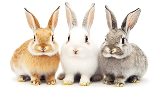 Trio of Rabbits on White Background