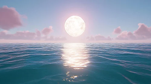 Serene Ocean with Radiant Orb Reflection