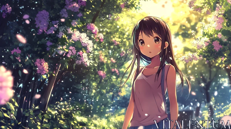 AI ART Anime Girl in Blooming Forest