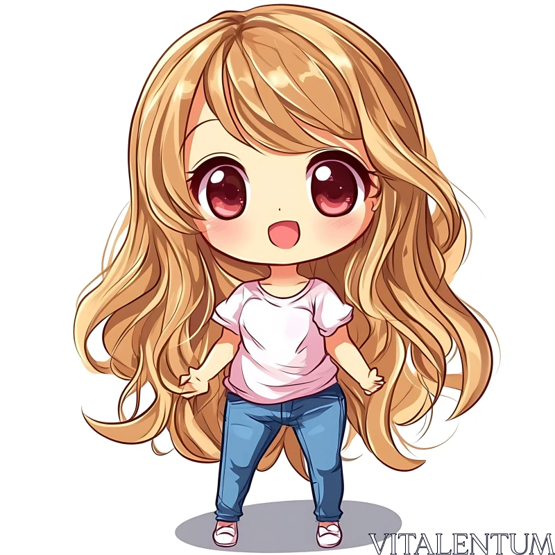 Adorable Anime Girl with Casual Outfit AI Image