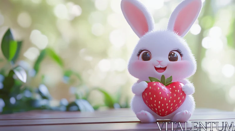 Fluffy Bunny Holding Strawberry AI Image