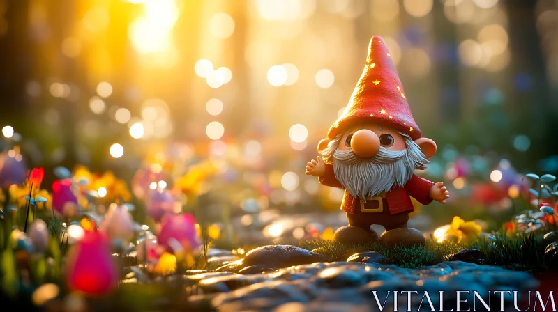 AI ART Whimsical Gnome Among Flowers