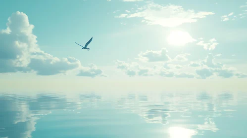 Skyward Journey: Bird Over Calm Waters