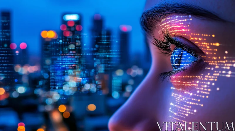 Future Vision: Eye Reflecting Digital City AI Image