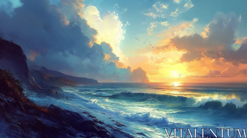 Coastal Sunset Ocean View Artwork AI Image