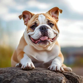 Happy Bulldog on a Rock - Outdoor Pet Portrait