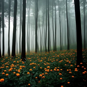 Enigmatic Woodlands Blanketed in Orange Flowers