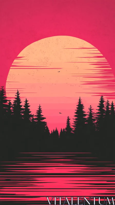 AI ART Scenic Sunset Behind Silhouette of Forest