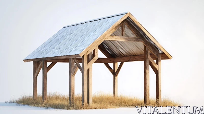 Rustic Open Shed with Corrugated Metal Roof AI Image