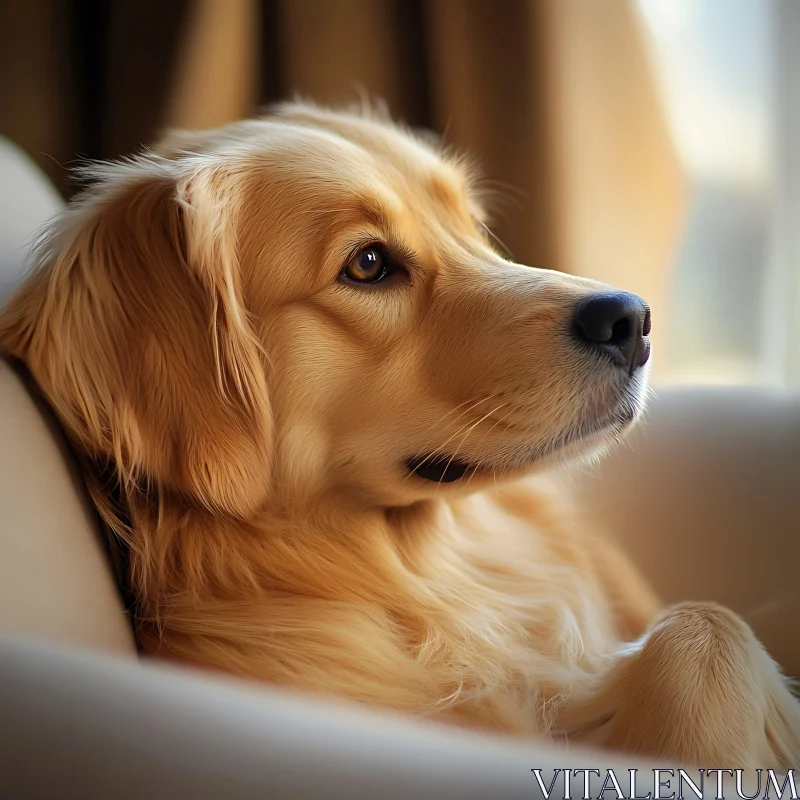 Calm Golden Retriever Relaxed Indoors AI Image