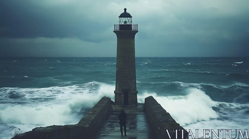 Stormy Sea Lighthouse View AI Image