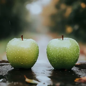 Two Wet Green Apples