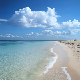 Serene Beach with Azure Sea and Clouds