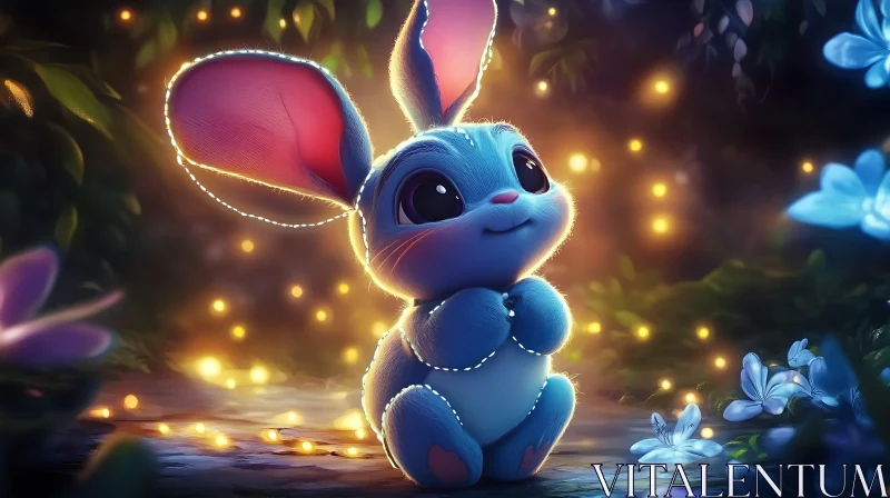 AI ART Whimsical Blue Rabbit with Glowing Lights