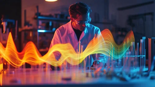 Lab Experiment with Scientist and Waveforms