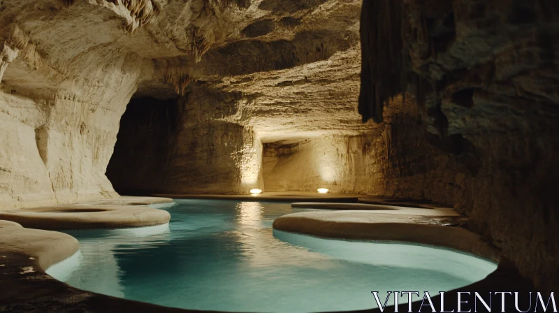 Tranquil Underground Cave Pool with Stalactites AI Image