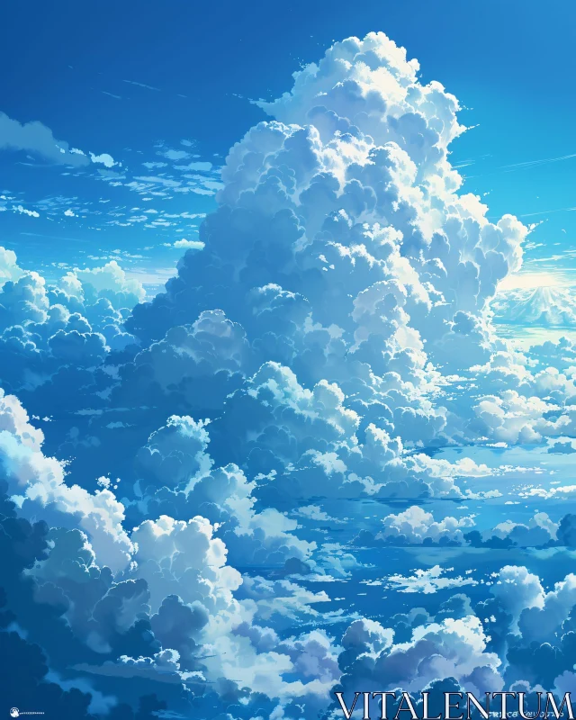 Towering Clouds Under a Clear Blue Sky AI Image