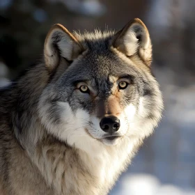 Close-Up of a Wild Wolf in Winter