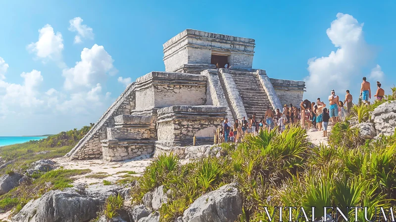 AI ART Mayan Pyramid Under Azure Skies