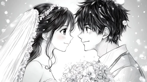 Romantic Anime Bride and Groom Illustration