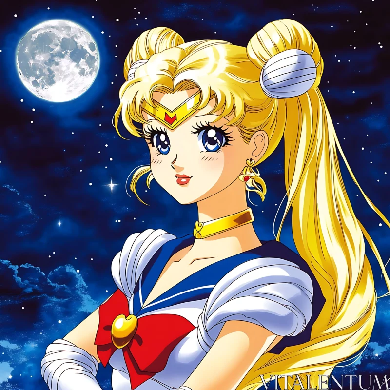 Blonde Anime Girl Under Moonlight AI Image