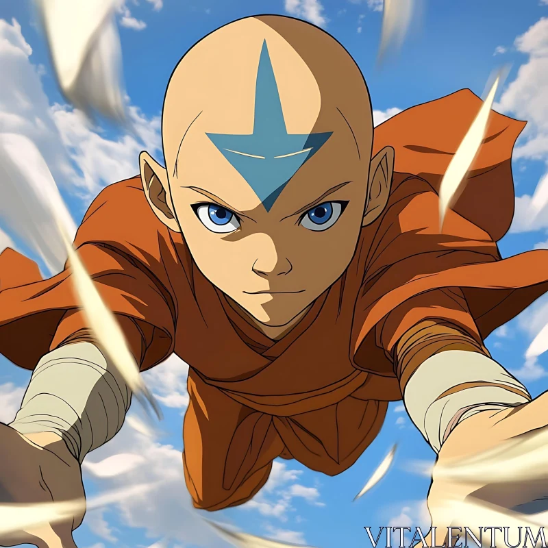 Young Monk Airbender in Flight AI Image