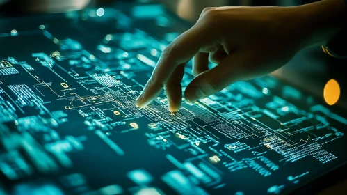 Hand Touching Digital Circuit Board