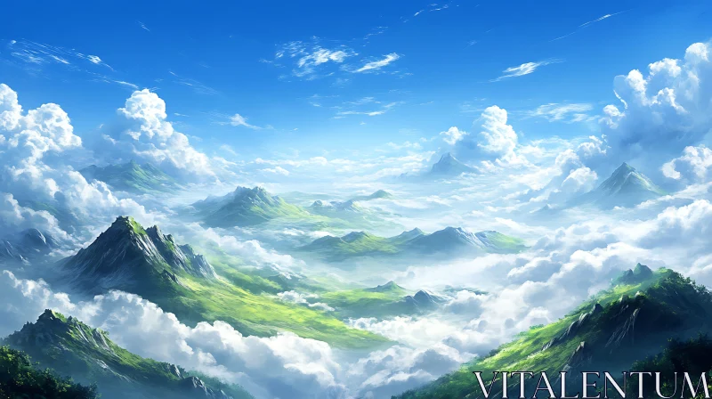 AI ART Serene Mountain Landscape with Cloudscape