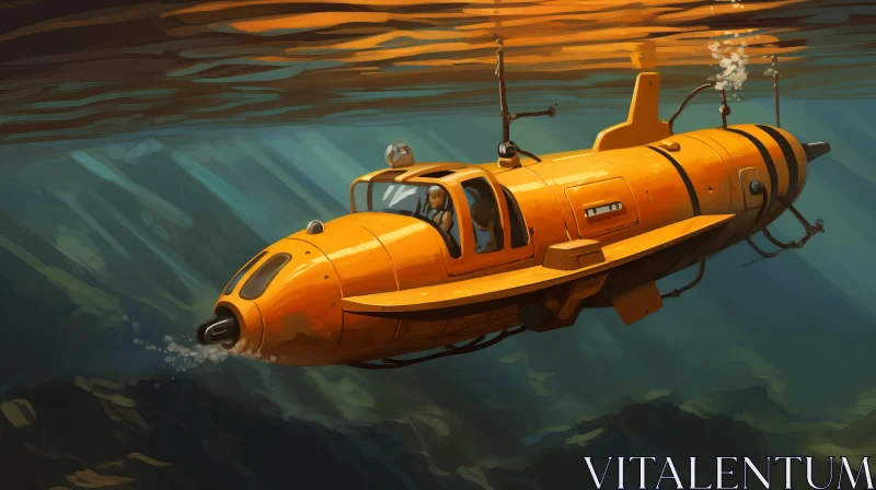 Submarine Underwater: Traditional Oil Painting Inspired Art AI Image