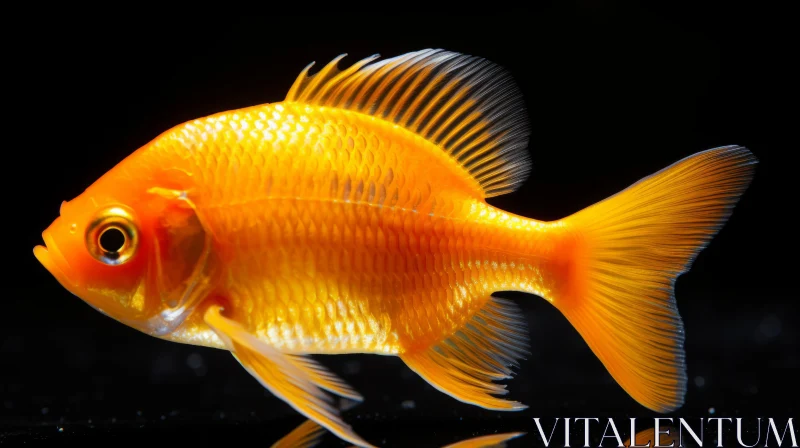 Tropical Orange Goldfish on Black Surface - Iridescent Precisionist Art AI Image