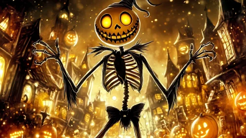 Halloween Night: Pumpkin Skeleton's Grin