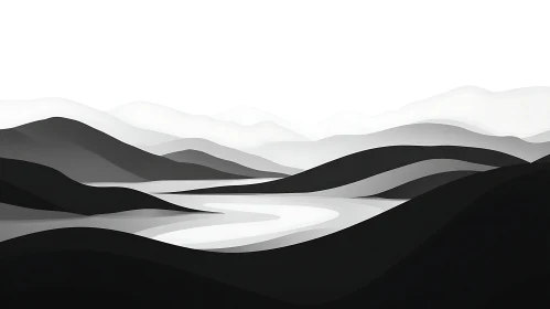 Grayscale Mountain Range Art