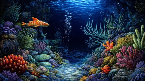 Underwater Coral Reef with Orange Fish