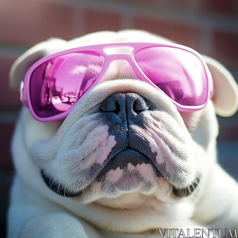 Stylish Bulldog with Pink Sunglasses AI Image