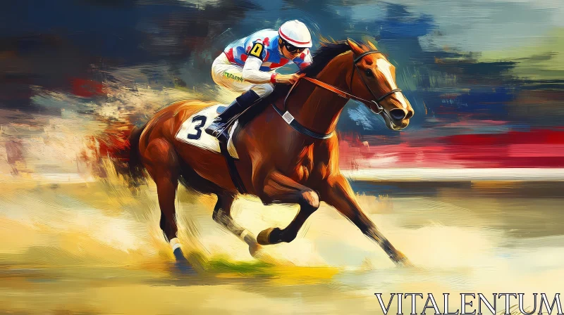 Captivating Horse Racing Painting with a Dynamic Jockey AI Image