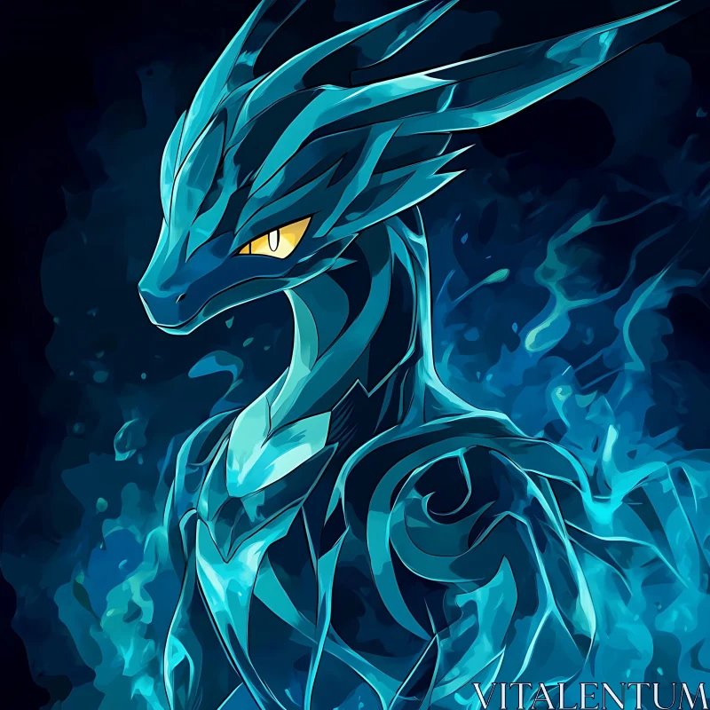 AI ART Fantasy Blue Dragon with Yellow Eyes