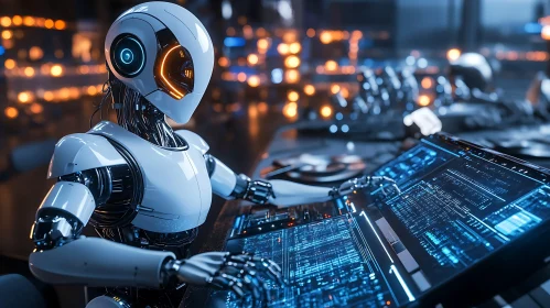 Futuristic Robot at Console