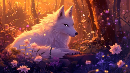 White Wolf in Floral Glade