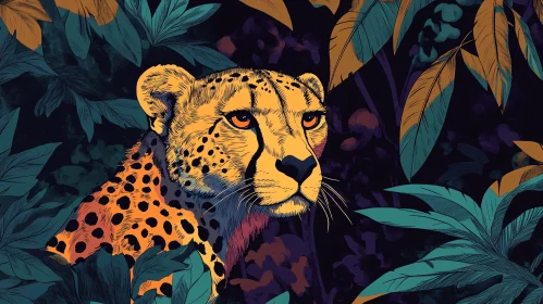 Wild Cheetah Among Jungle Leaves