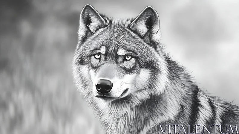 Striking Wolf Image in Black and White AI Image