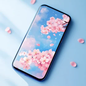 Smartphone with Floral Cherry Blossom Display