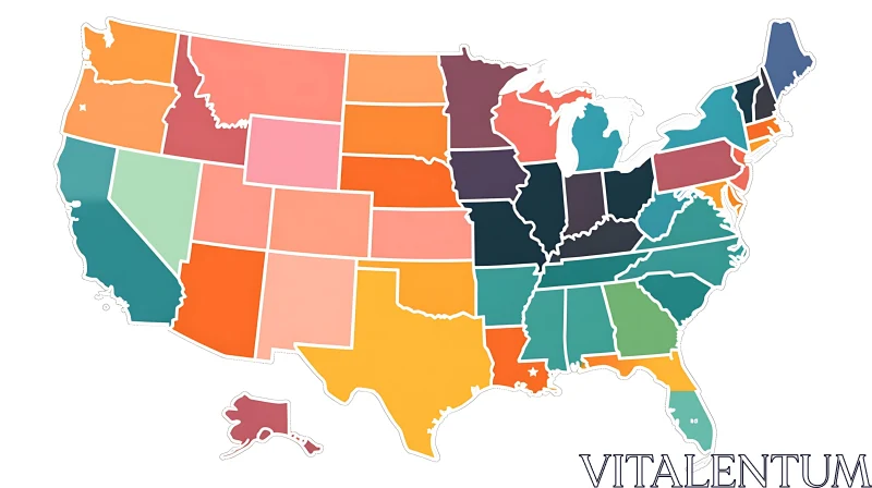 United States Colorful Map Illustration AI Image