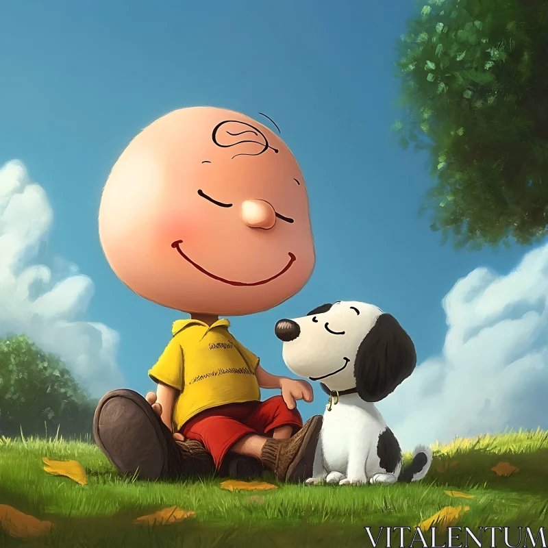 Smiling Cartoon and Dog Enjoying Sunny Day AI Image