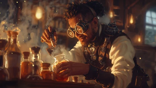 Vintage Alchemist in Steampunk Setting