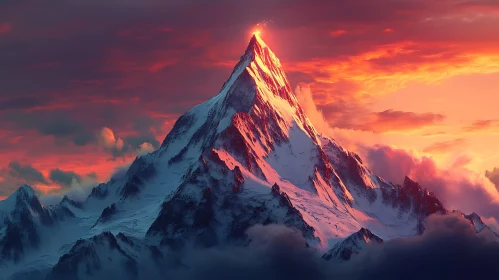 Fiery Sky Over Mountain Top