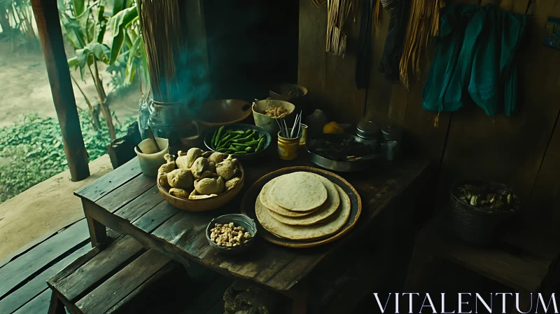 Rustic Table with Traditional Food AI Image