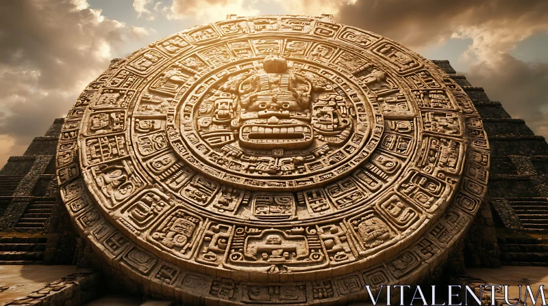 AI ART Monumental Aztec Stone Disc