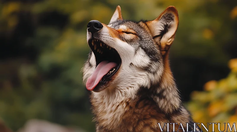 Open Mouthed Wolf in Forest AI Image